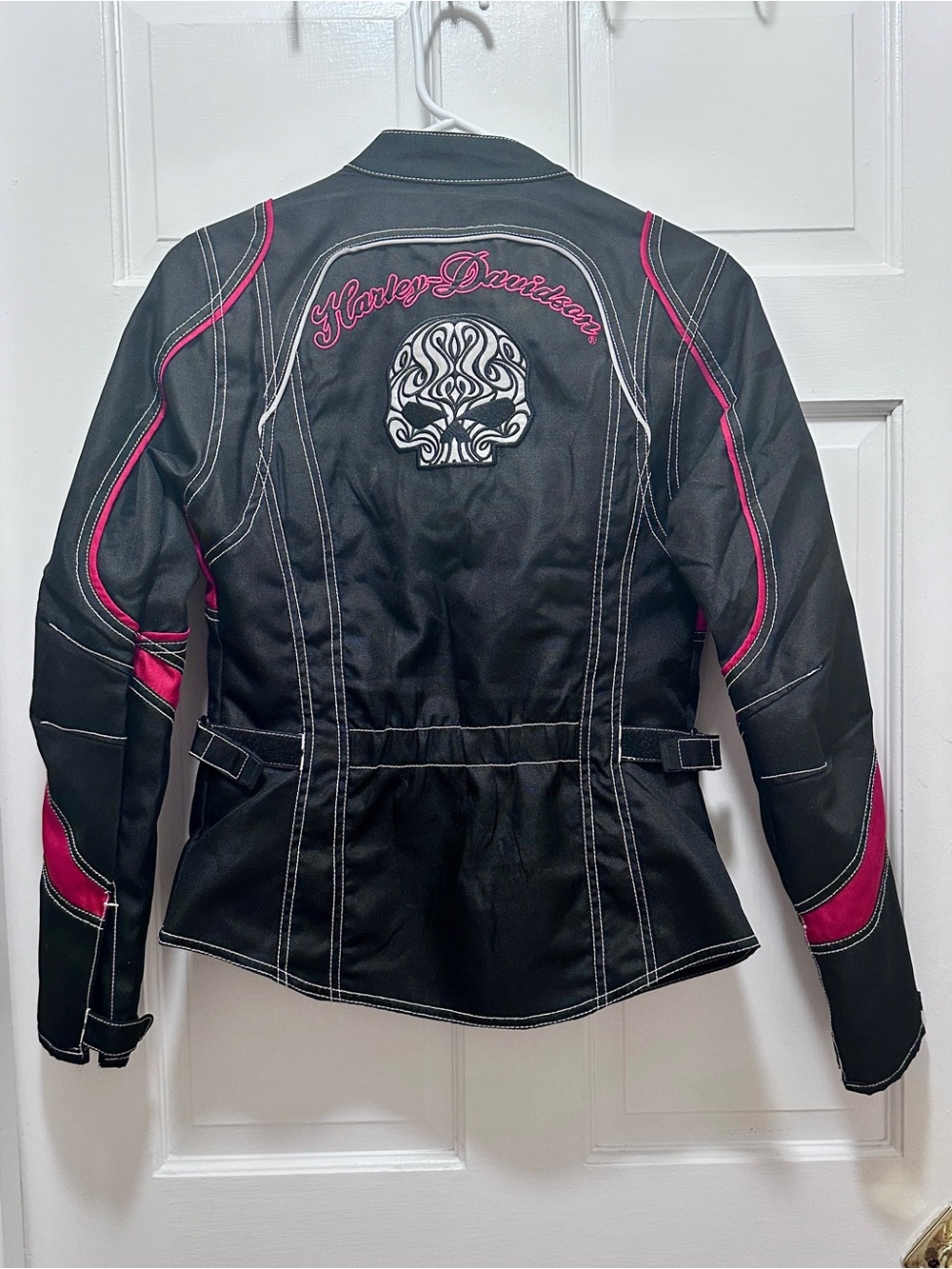 Harley-Davidson Black Jacket with Pink Trim and Embroidered Skull